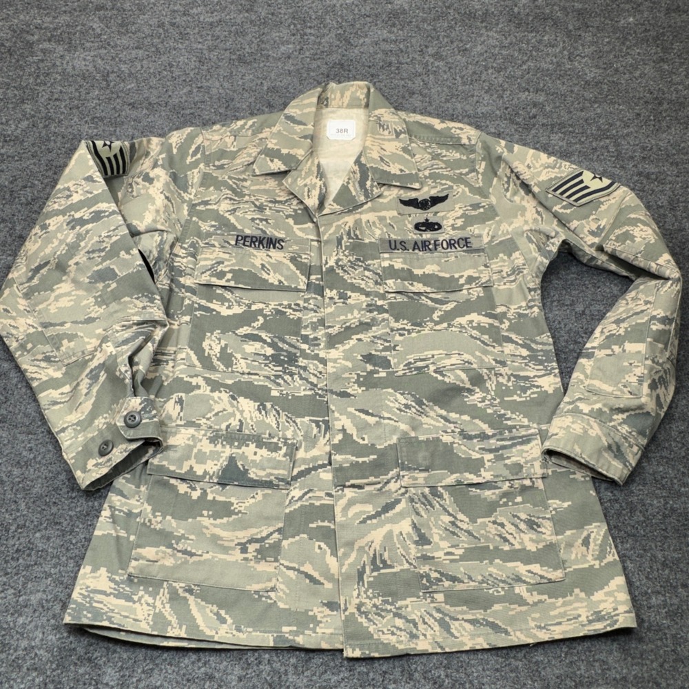 Military Jacket Mens 38R Green ABU Digital Tiger Stripe Uniform Camo Shirt Top